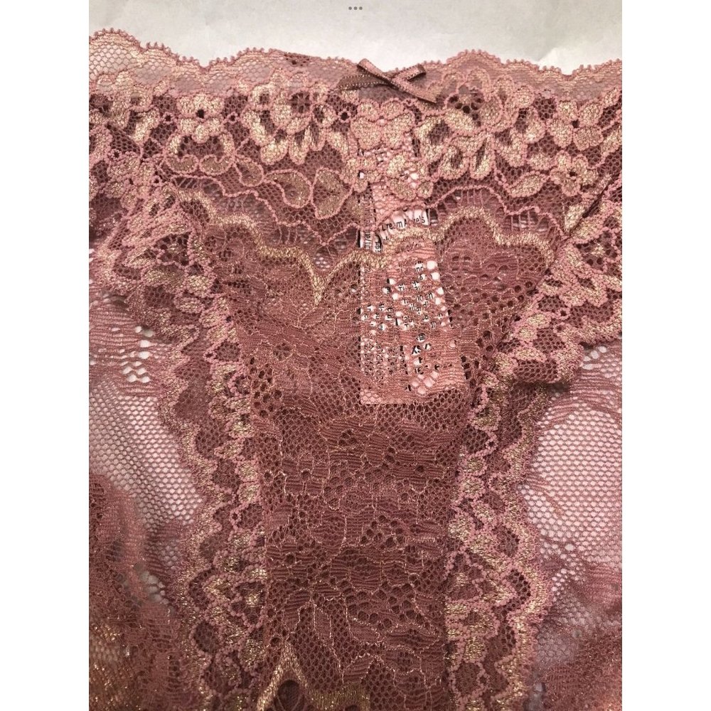 Victoria's Secret Dream Angel Blush and Gold Corded Lace Shimmer Cheekini Panty - Picture 6 of 12